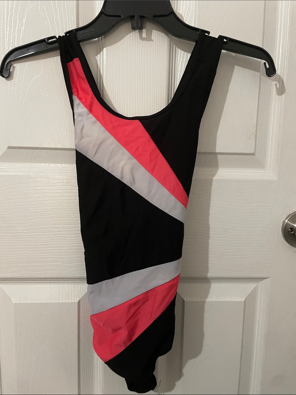 Kids Black One-Piece Swimsuit with Pink and White Chevron Accents